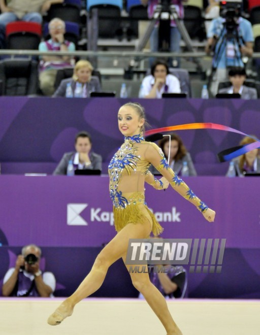 Avropa Oyunlarında bədii gimnastika üzrə lentlə hərəkətlər. Bakı, Azərbaycan, 21 iyun 2015